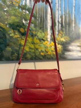 Étienne Aigner Cowhide Leather Flap Bag | Scarlet Cherry Red Vintage | Timeless